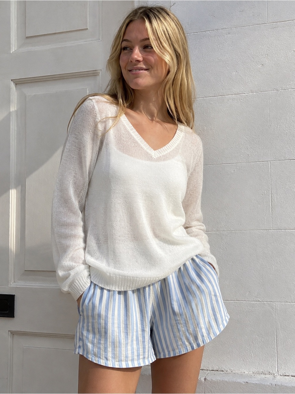 AYR The Staycation Striped Poplin Shorts Blue White Size XS-S